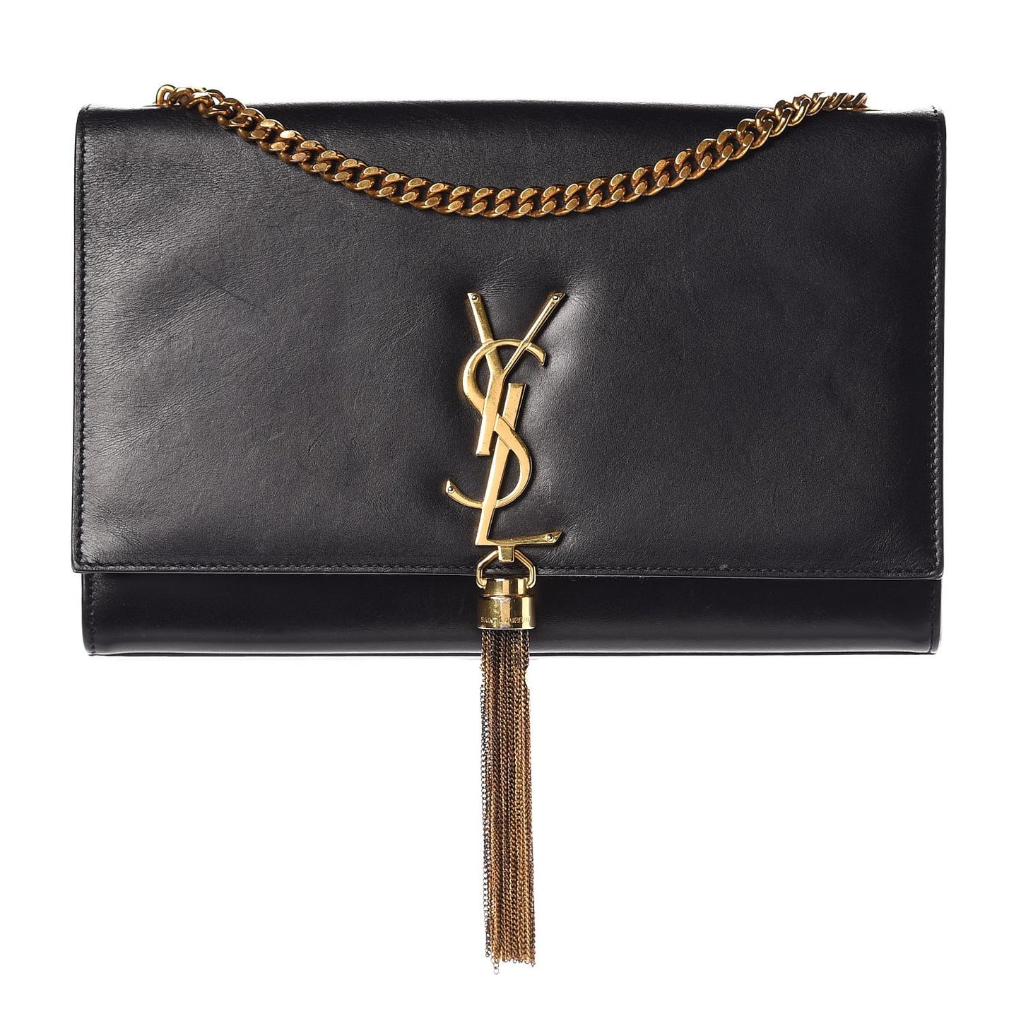 Smooth Calfskin Medium Classic Monogram Kate Tassel Satchel Black
