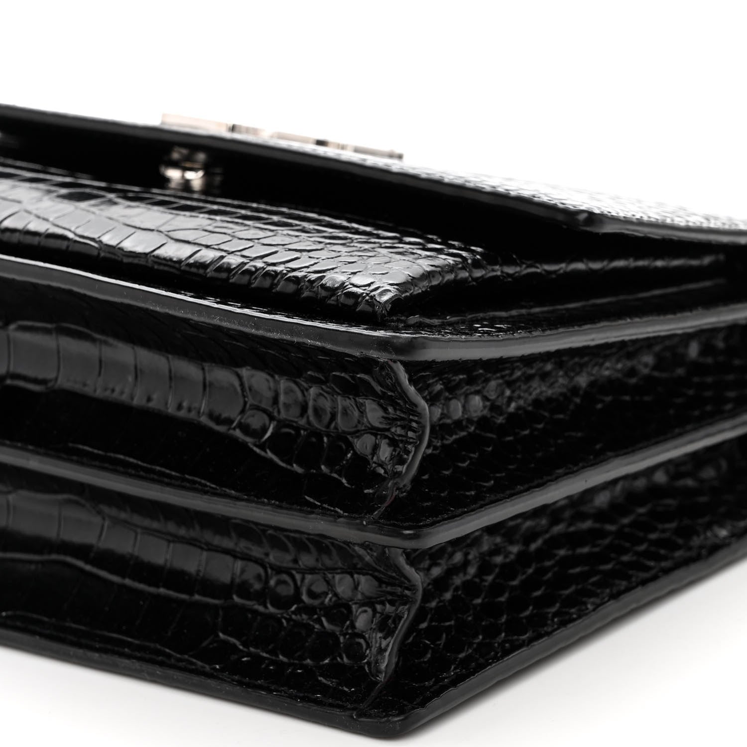 Saint Laurent Calfskin Crocodile Embossed Medium Monogram Sunset Black 9 of 9