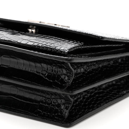 Saint Laurent Calfskin Crocodile Embossed Medium Monogram Sunset Black 9 of 9