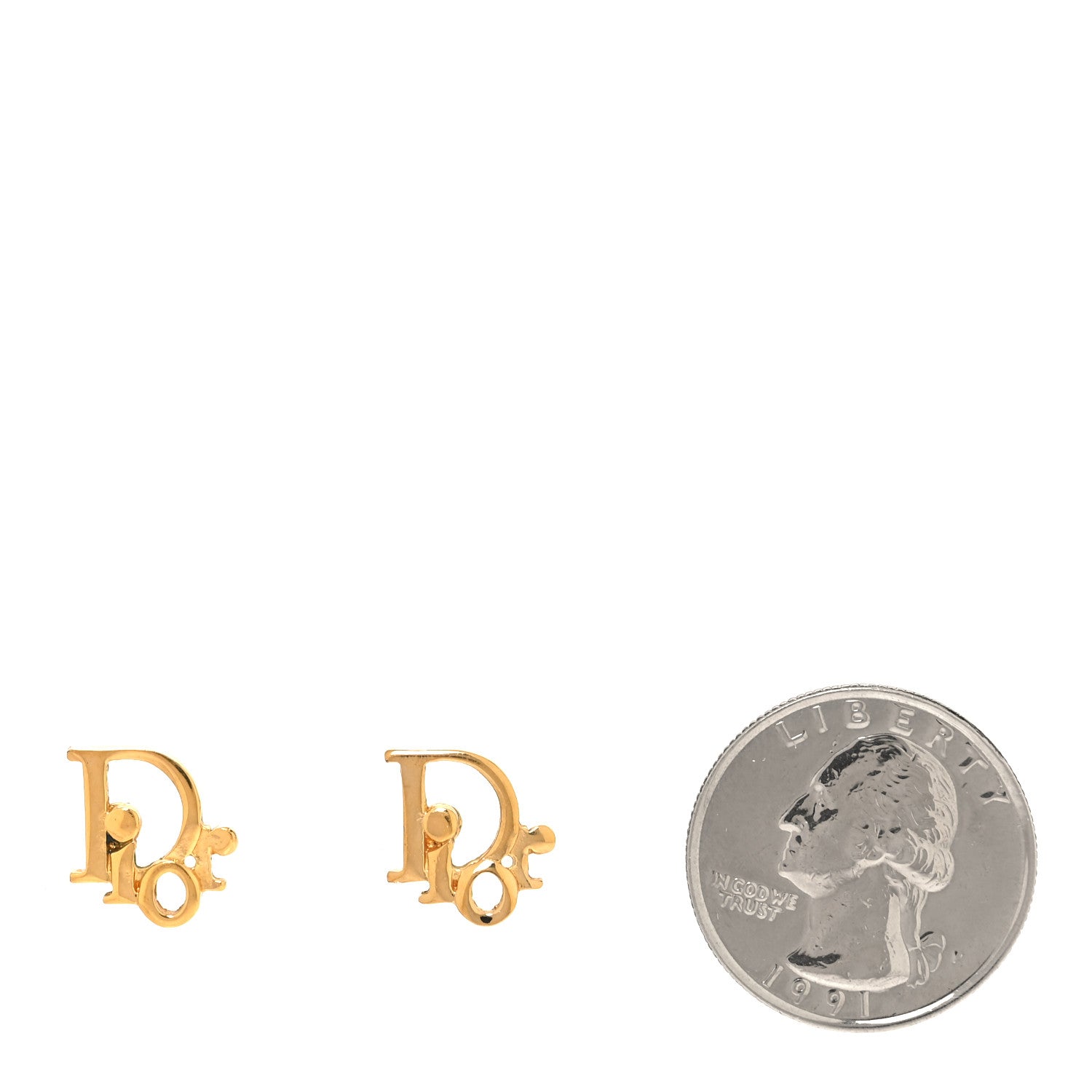 Christian Dior Metal Logo Stud Earrings Gold 2 of 3