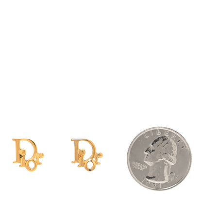 Christian Dior Metal Logo Stud Earrings Gold 2 of 3