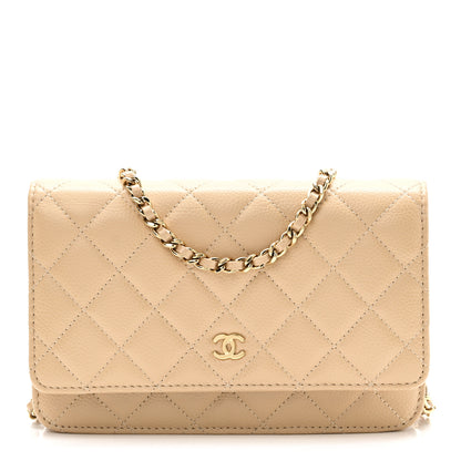Chanel Caviar Quilted Wallet on Chain WOC Beige 1 of 12