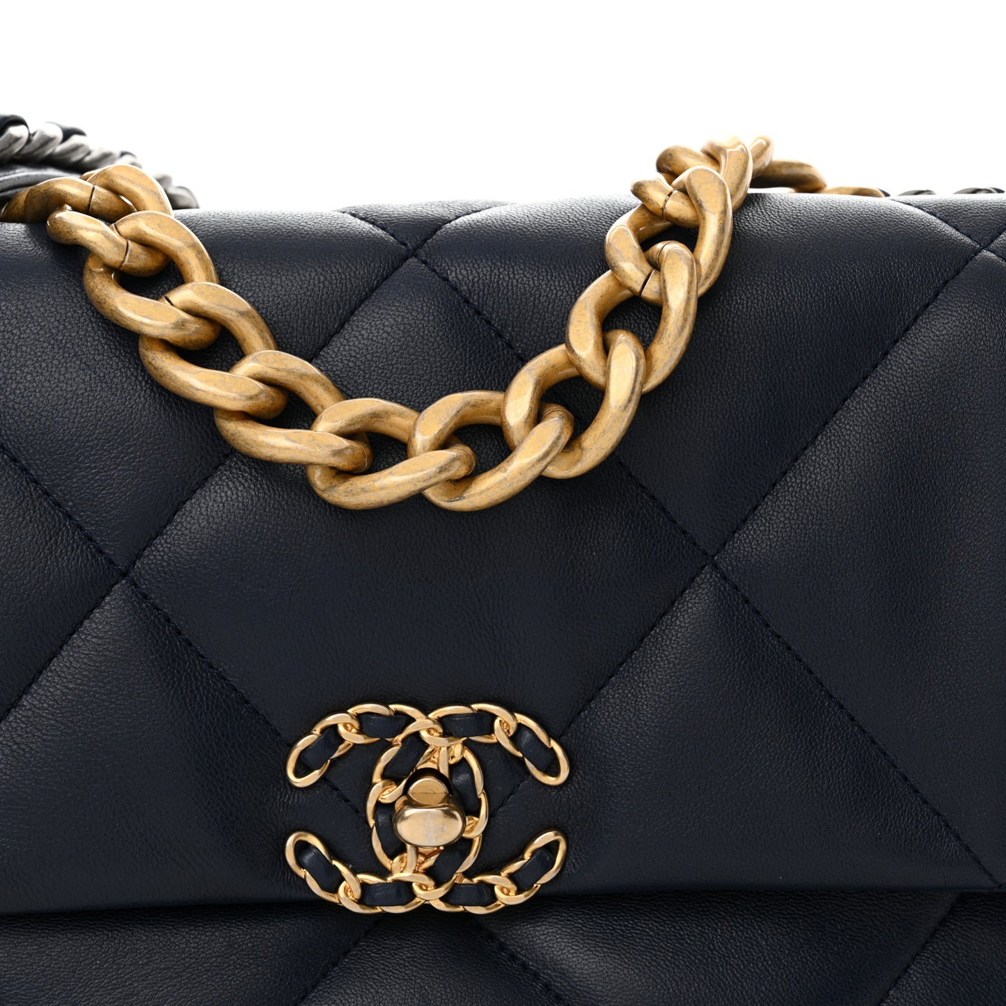 Lambskin Quilted Large Chanel 19 Flap Navy Blue
