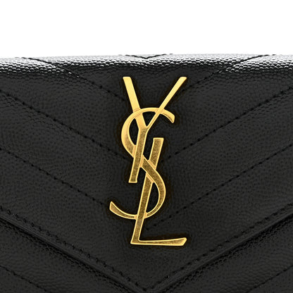 Saint Laurent Grain De Poudre Matelasse Chevron Small Monogram Envelope Wallet Black 8 of 9