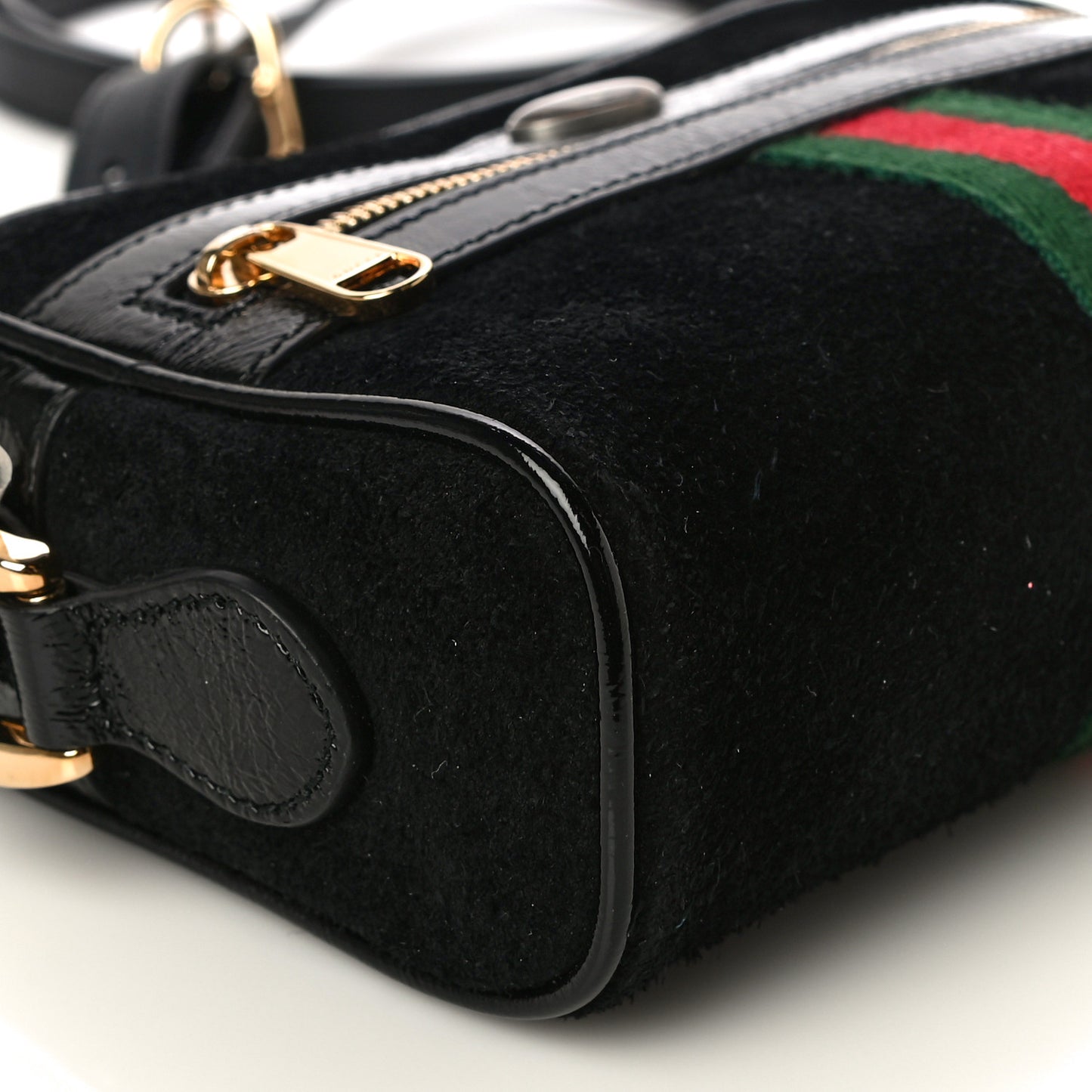 Suede Patent Web Mini Ophidia Shoulder Bag Black