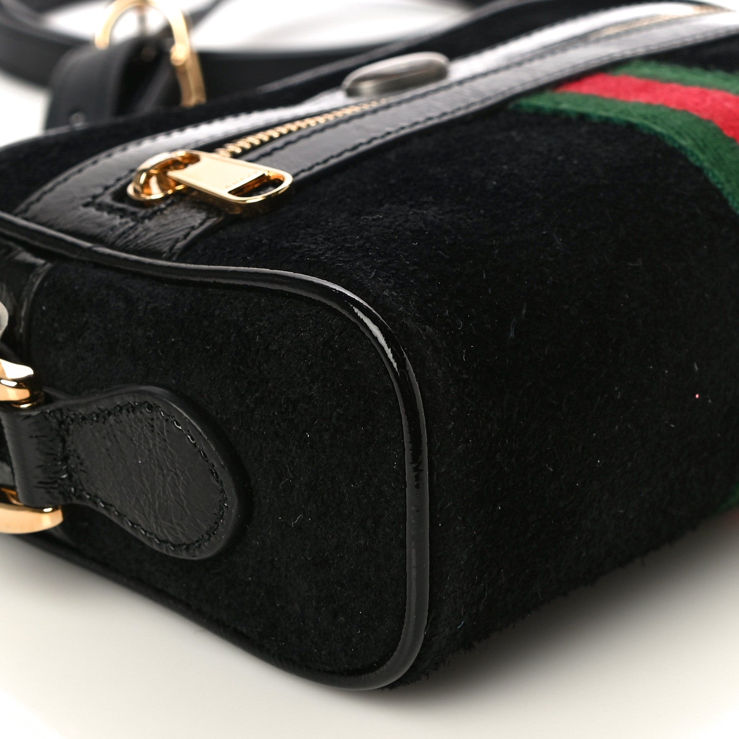 Gucci Suede Patent Web Mini Ophidia Shoulder Bag Black 9 of 10