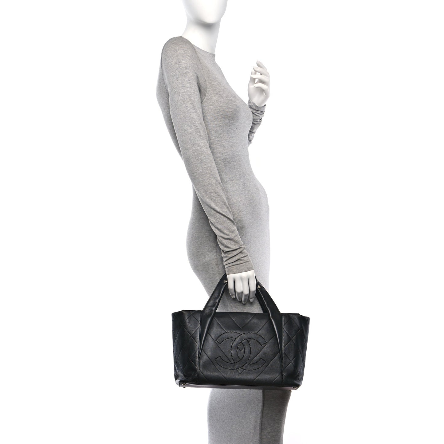 Calfskin Chevron CC All Day Tote Black