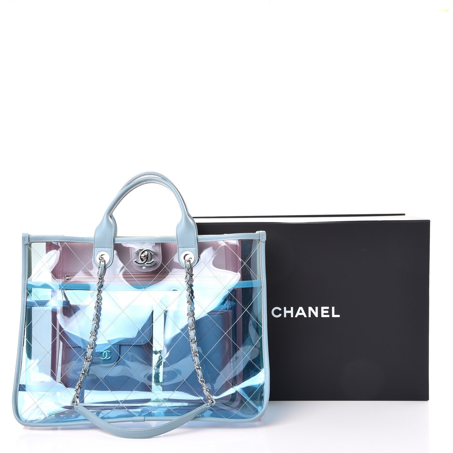 Chanel Lambskin PVC Quilted Medium Coco Splash Shopping Bag Blue Green Pink 9 of 9