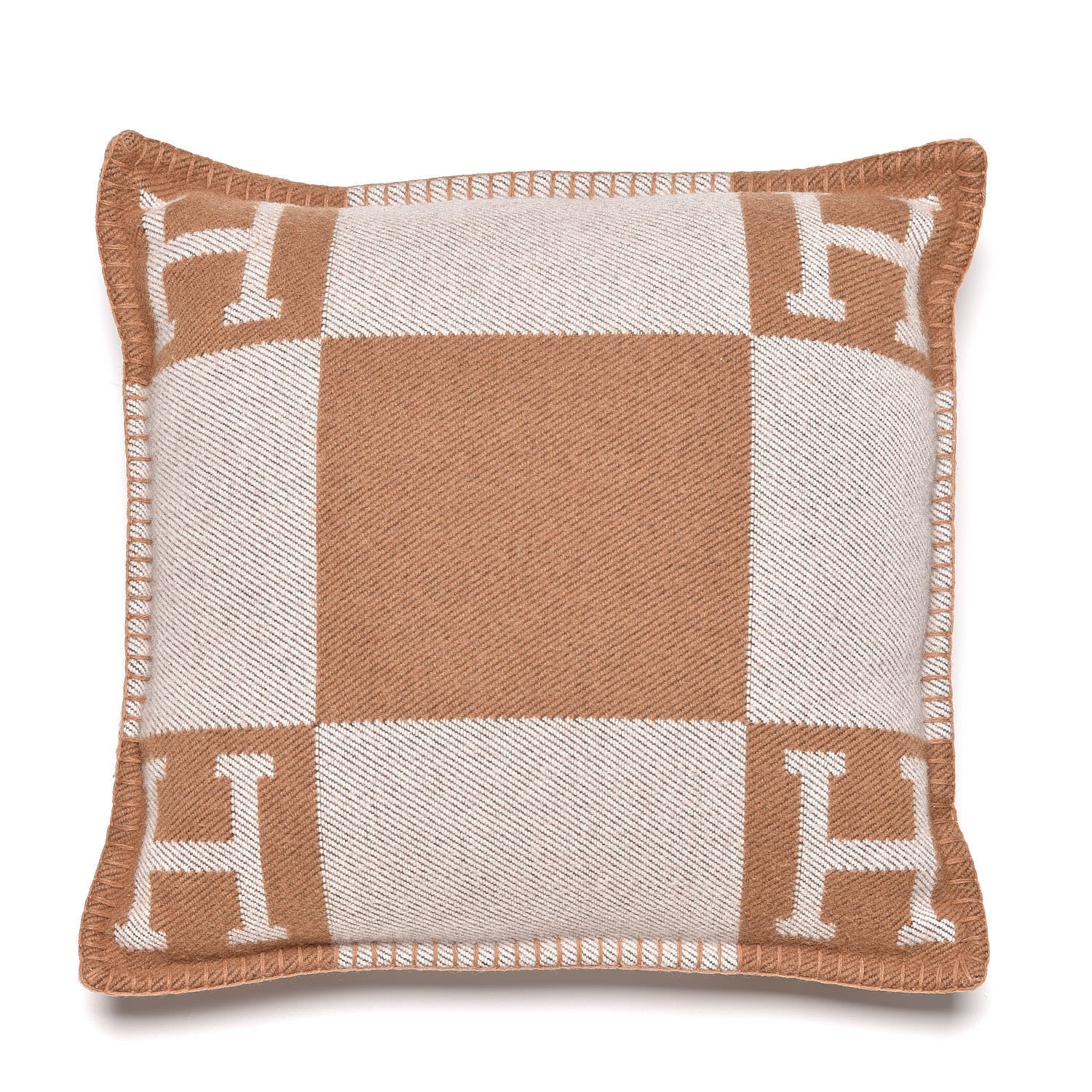Hermes Wool Cashmere Avalon Pillow PM Ecru Camel 1 of 4