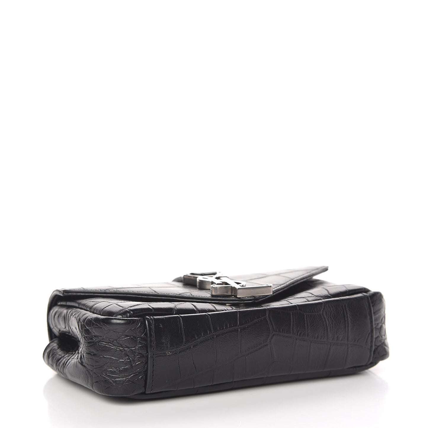 Calfskin Crocodile Embossed Baby Monogram Classic Chain Bag Black