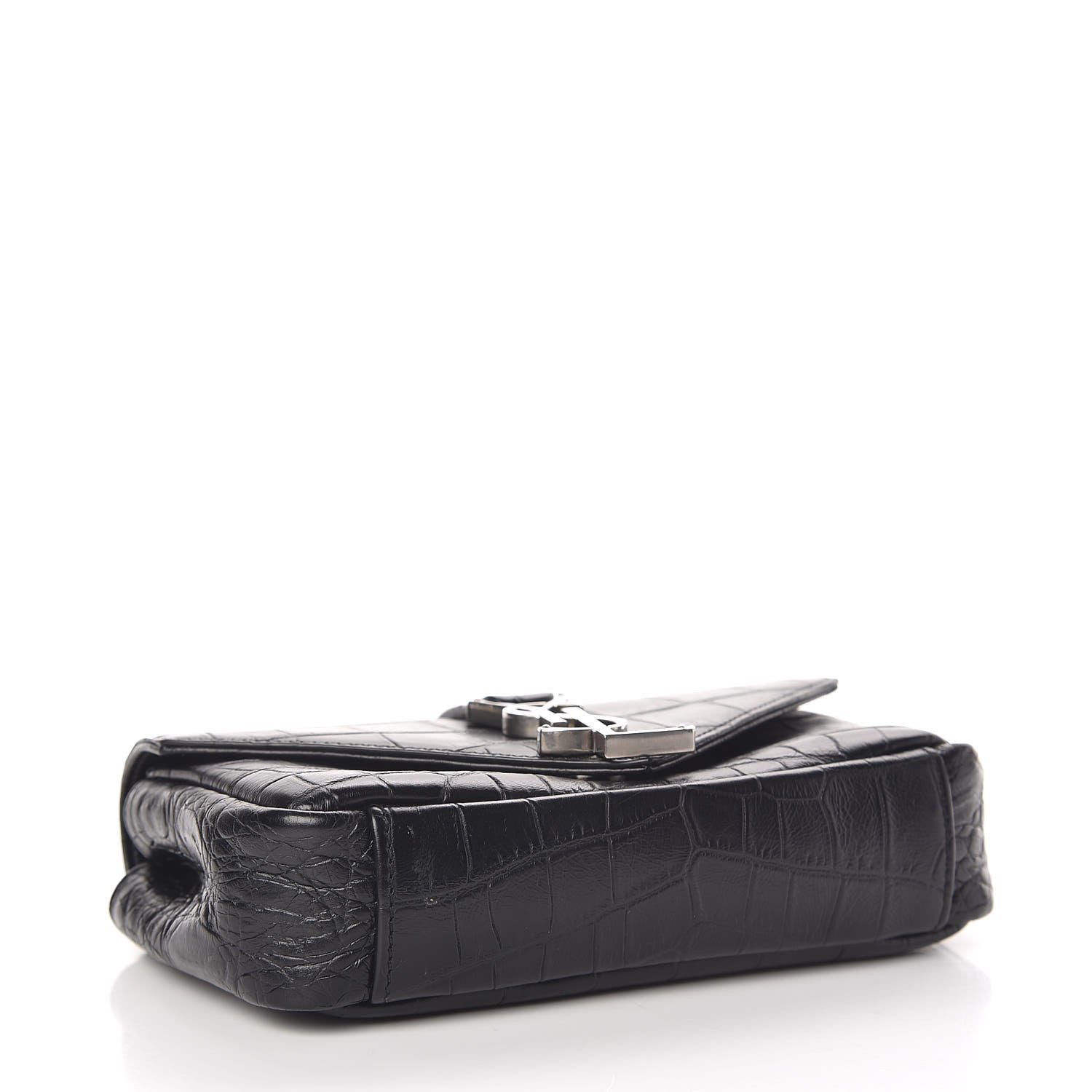 Saint Laurent Calfskin Crocodile Embossed Baby Monogram Classic Chain Bag Black 4 of 9