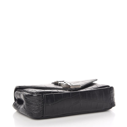 Saint Laurent Calfskin Crocodile Embossed Baby Monogram Classic Chain Bag Black 4 of 9