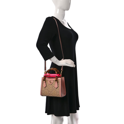 Gucci Raffia Textured Dollar Calfskin GG Monogram Mini Diana Tote Bag Wild Rose Fuxia Fluo 2 of 10