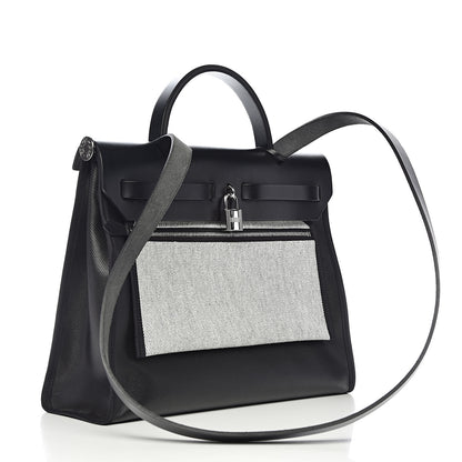Hermes Toile H Berline Vache Hunter Herbag Zip PM 31 Black Ecru 4 of 14