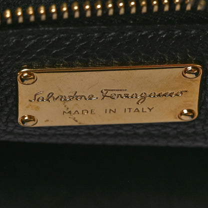 Salvatore Ferragamo SALVATORE FERRAGAMO Hammered Calfskin Double Handle Small Amy Tote Black 6 of 10