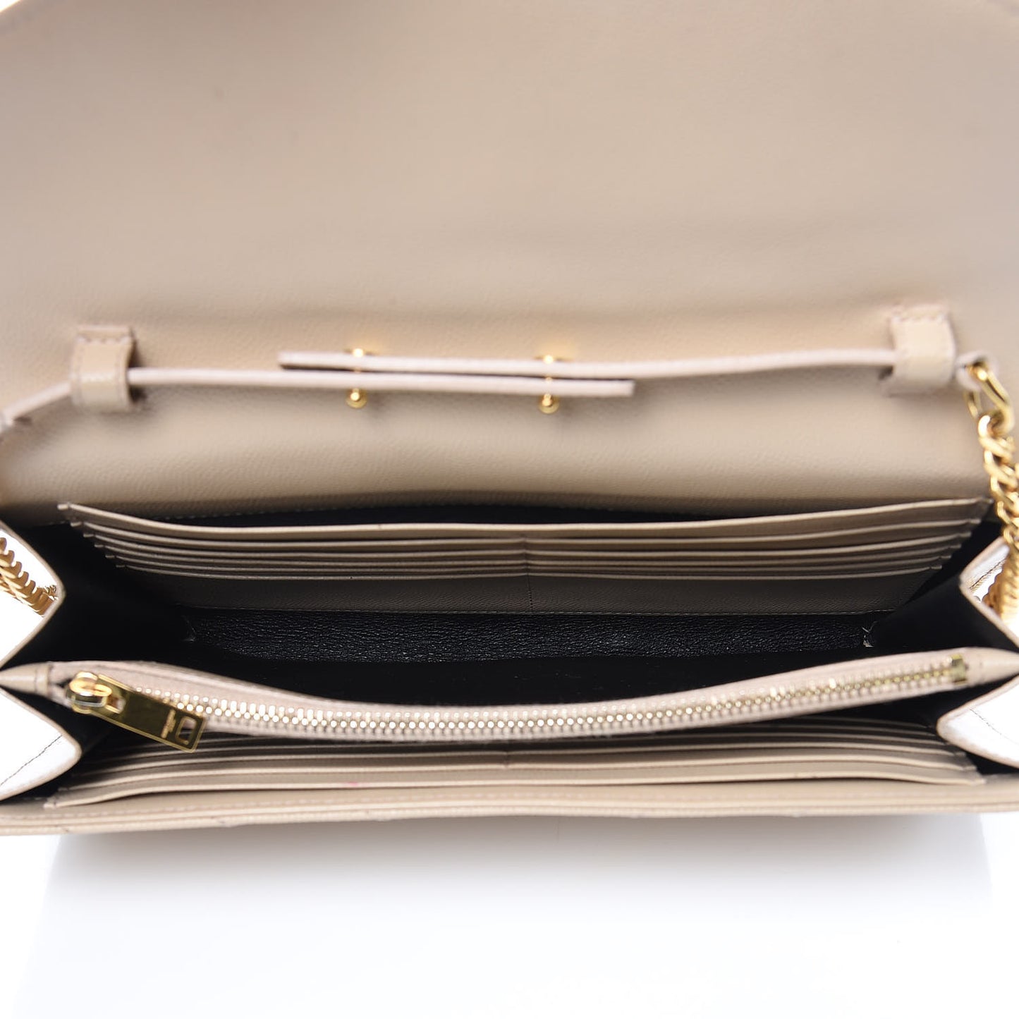 Grain De Poudre Matelasse Chevron Monogram Chain Wallet Deep Beige