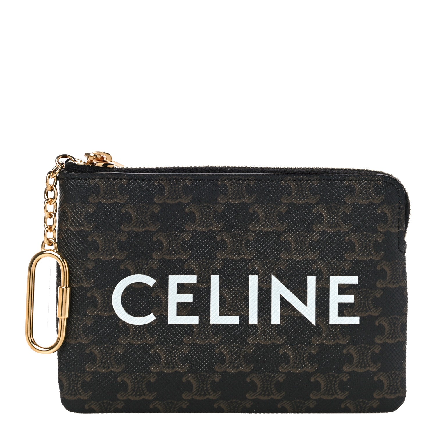 Celine Triomphe Canvas Logo Coin and Card Pouch With Hook Black 1 of 10