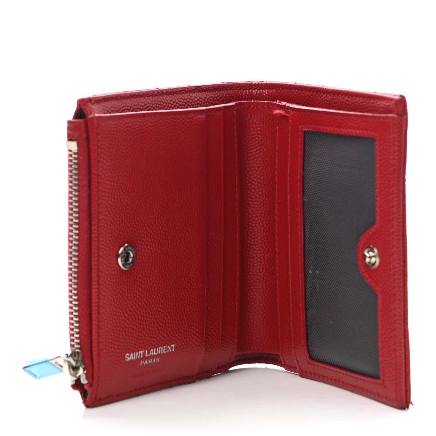 Saint Laurent Grain De Poudre Matelasse Chevron Monogram Zipped Card Case Rouge Eros 5 of 10