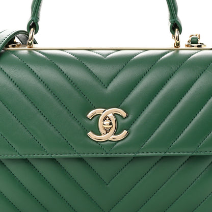 Chanel Lambskin Chevron Quilted Small Trendy CC Dual Handle Flap Bag Green 8 of 14