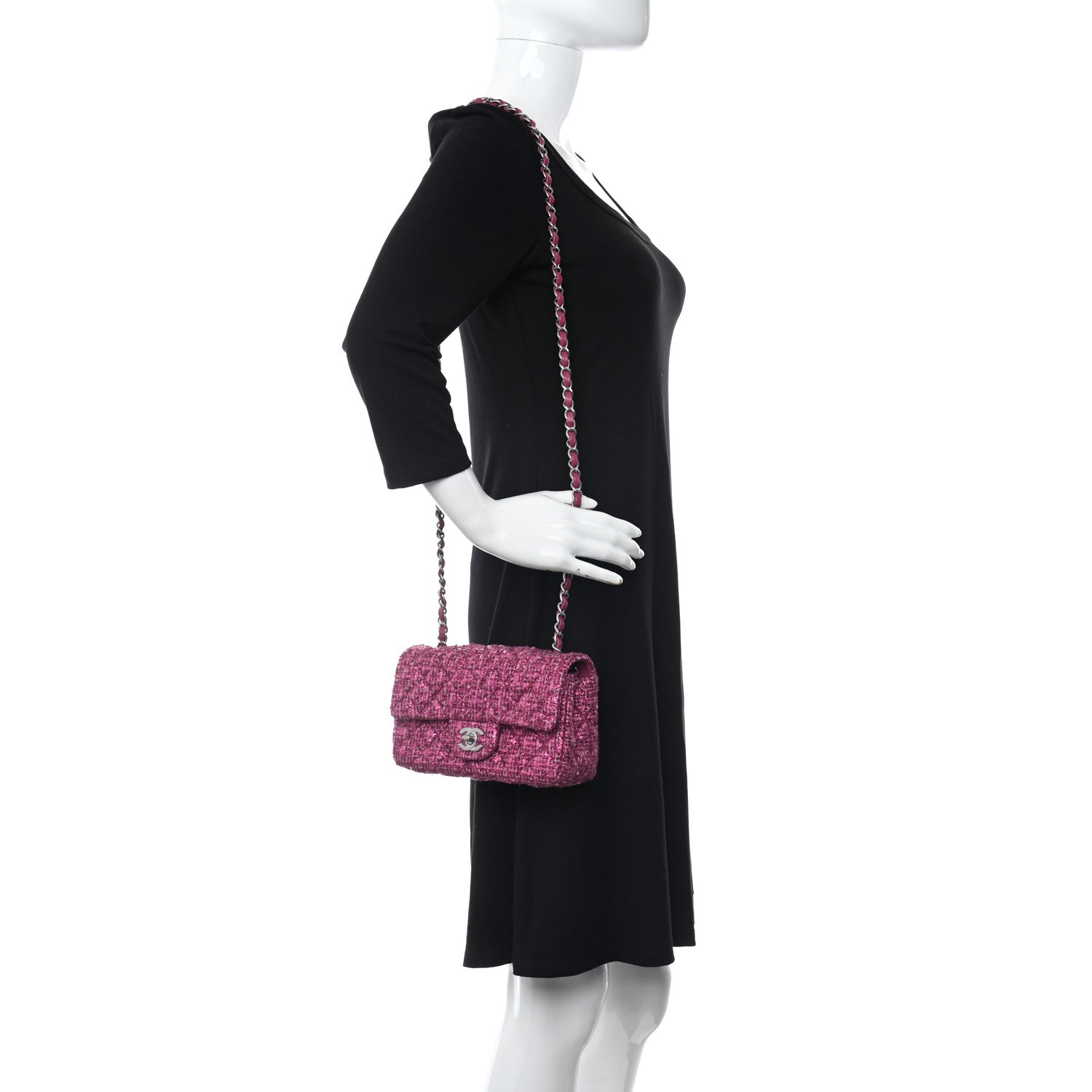 Chanel Metallic Tweed Quilted Mini Rectangular Flap Pink 1197658