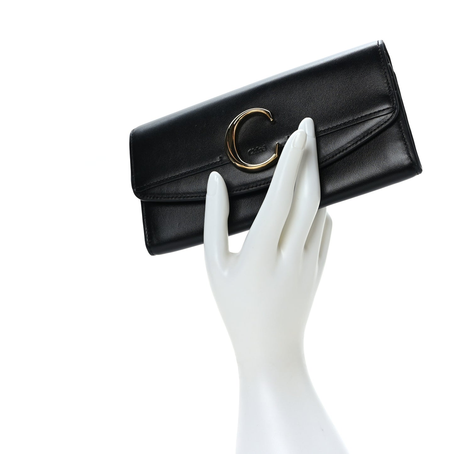Calfskin Long Flap C Wallet Black