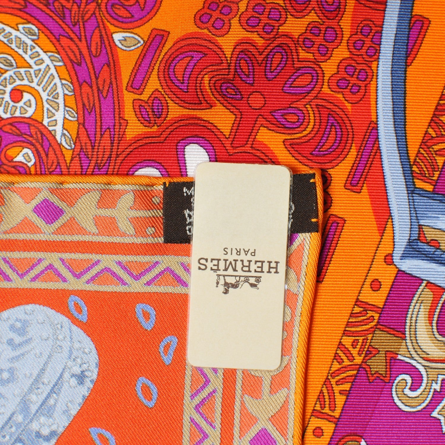 Hermes Silk Cavaliers du Caucase Scarf 90 Orange Fuchsia Parme 7 of 9