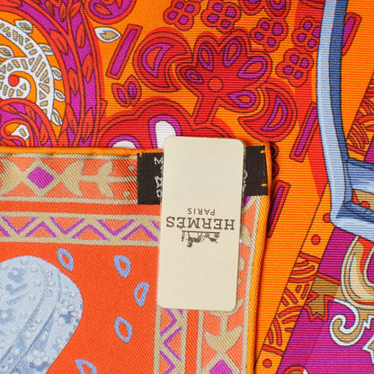 Hermes Silk Cavaliers du Caucase Scarf 90 Orange Fuchsia Parme 7 of 9