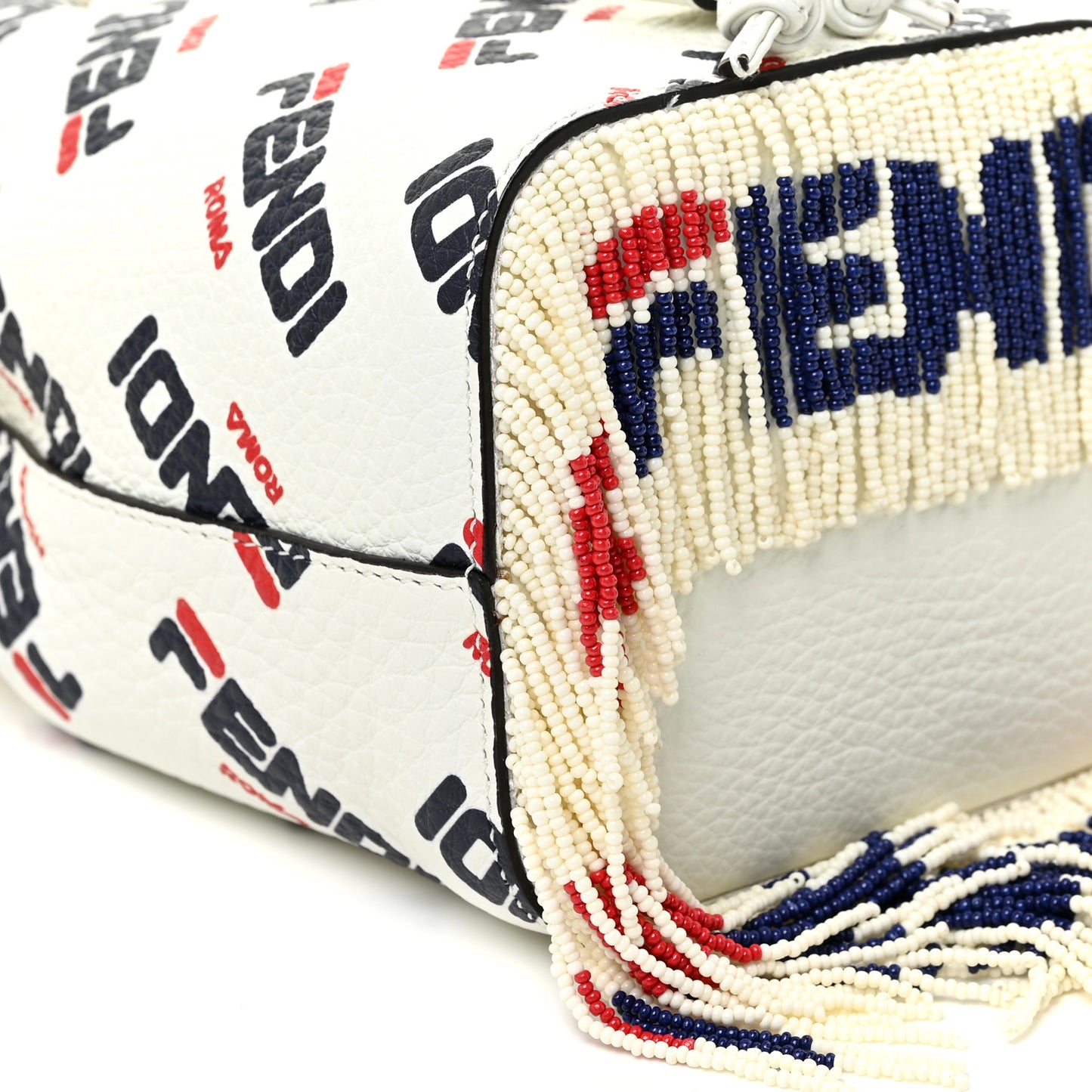 X FILA Calfskin F is Fendi Mania Fringe Mini Mon Tresor Bucket Bag White