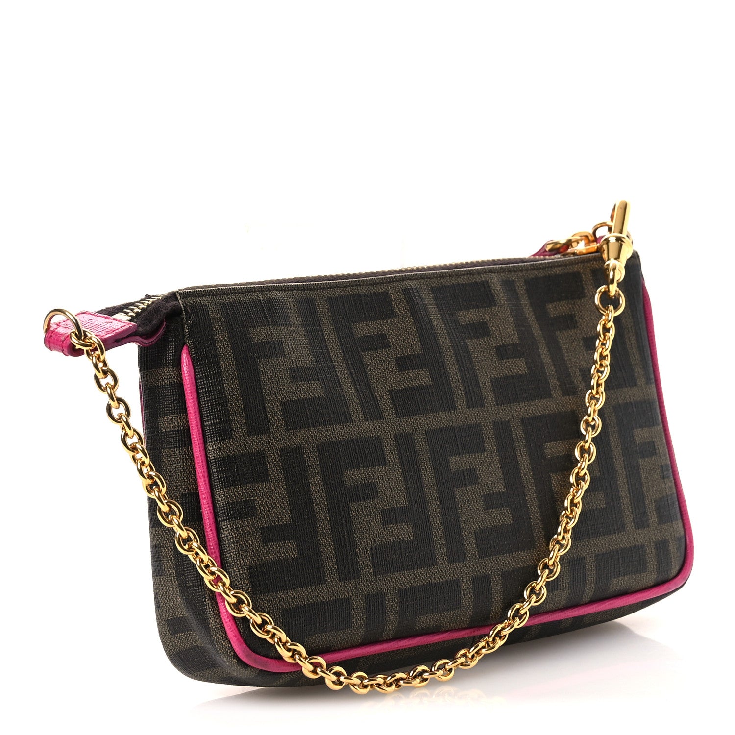 Fendi Zucca Spalmati Vitello Elite Pochette Tobacco Ciclamino 3 of 13