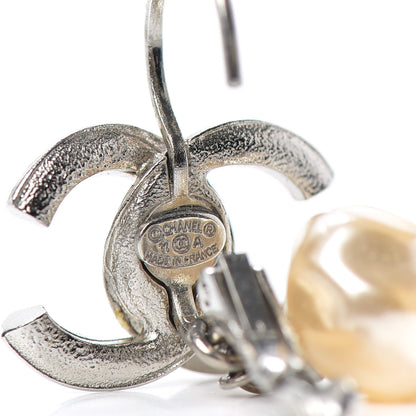 Chanel Crystal Pearl CC Drop Earrings Silver 4 of 4