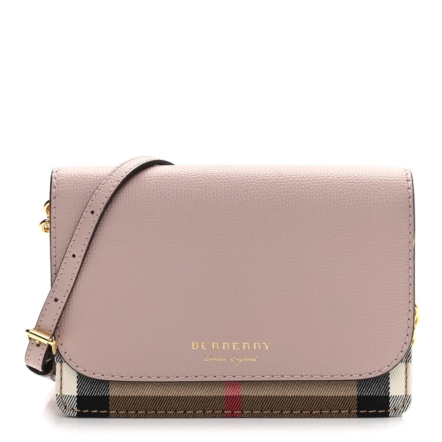 Grained Calfskin House Check Tartan Mix Hampshire Wallet On Chain Pink