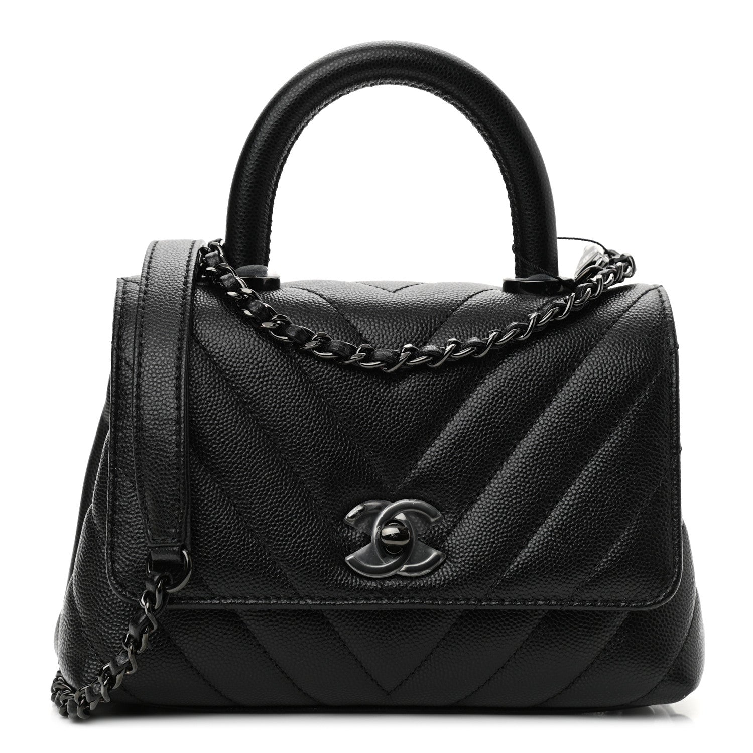 Chanel Caviar Chevron Quilted Extra Mini Coco Handle Flap So Black 1 of 10