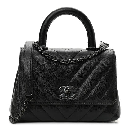 Chanel Caviar Chevron Quilted Extra Mini Coco Handle Flap So Black 1 of 10