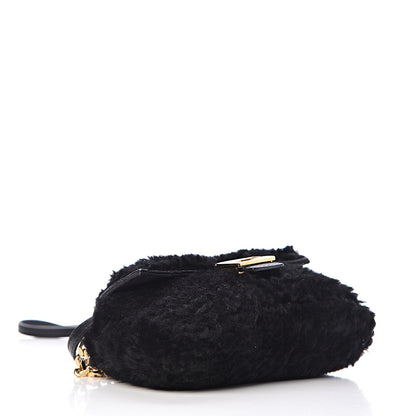 Fendi Shearling Shiny Nappa Micro Baguette Black 4 of 10