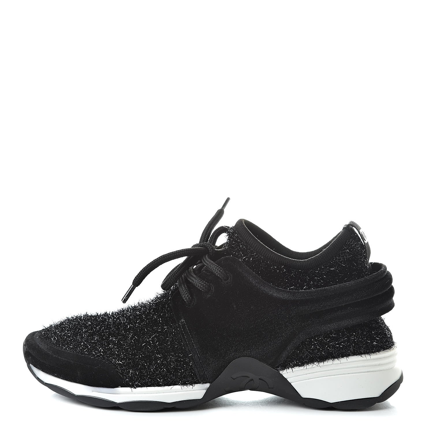 Chanel Stretch Fabric Velvet CC Sneakers 36.5 Black 1 of 8
