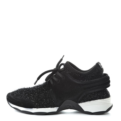 Chanel Stretch Fabric Velvet CC Sneakers 36.5 Black 1 of 8