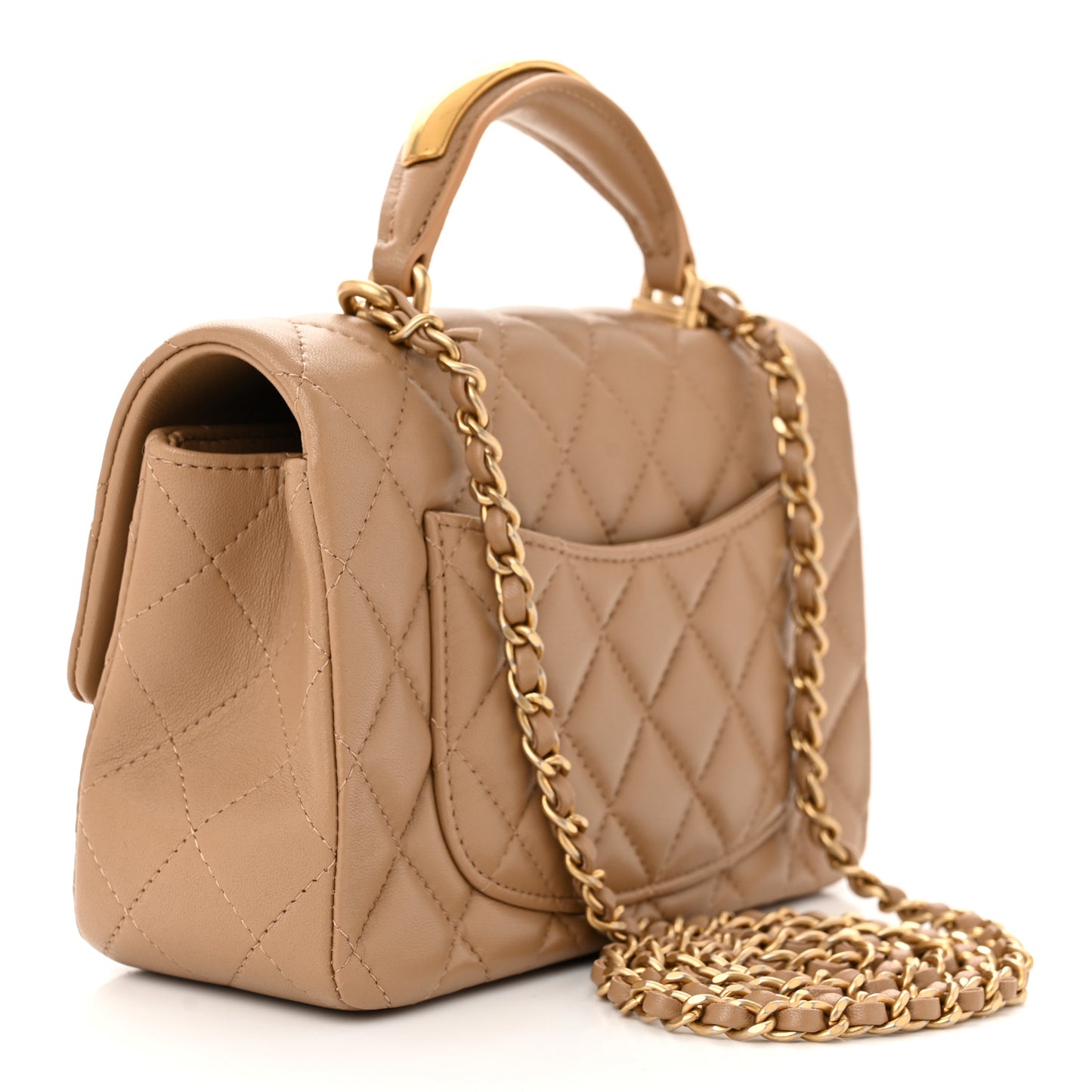 Lambskin Quilted Metal Mini Top Handle Rectangular Flap Beige