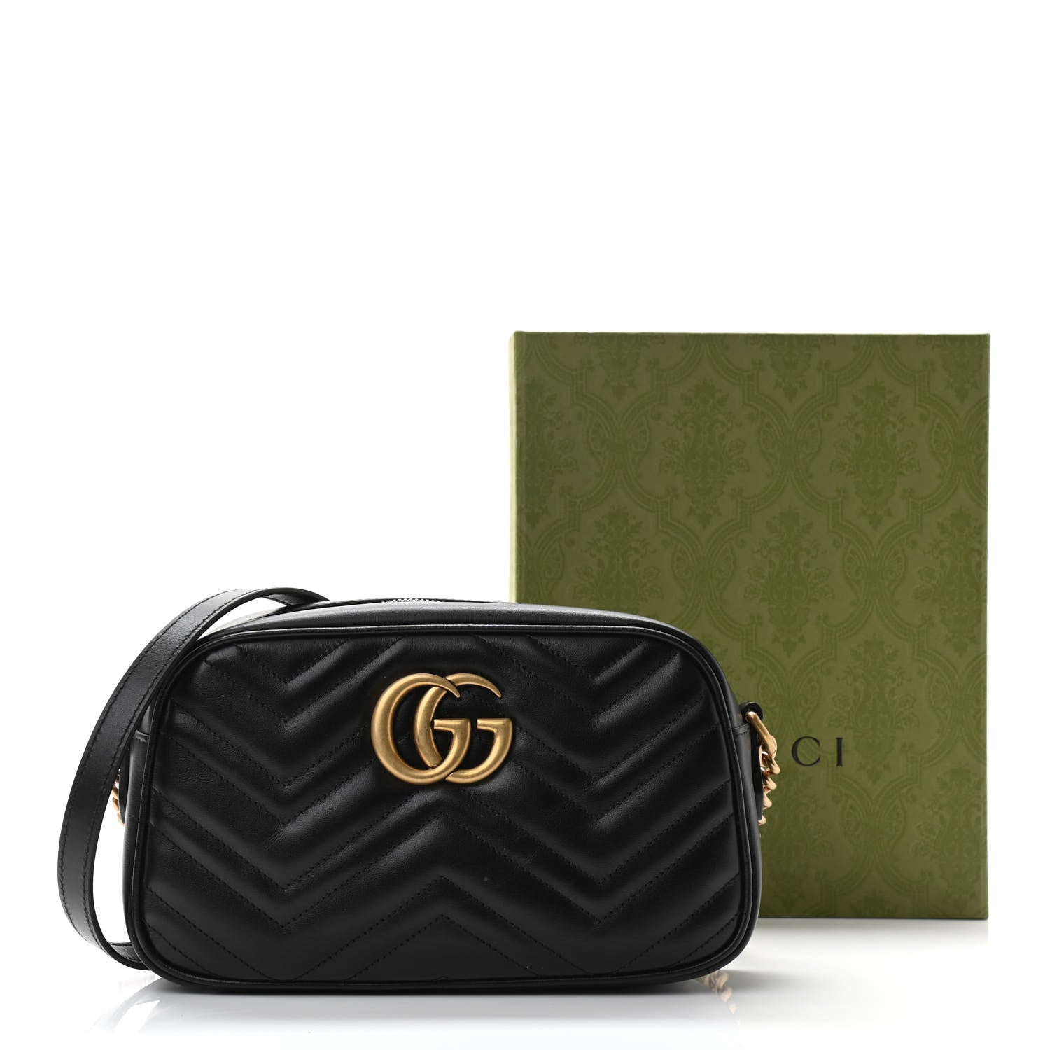 Gucci Calfskin Matelasse Small GG Marmont Chain Shoulder Bag Black 11 of 11