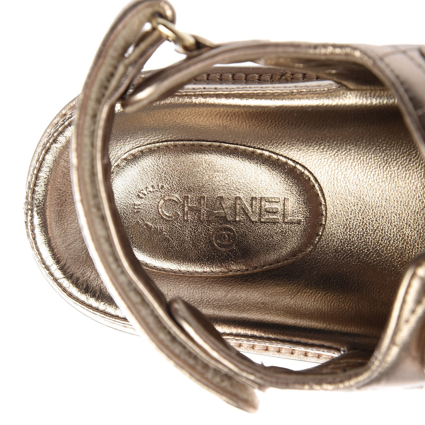 Iridescent Lambskin Quilted Velcro Dad Sandals 38 Light Bronze