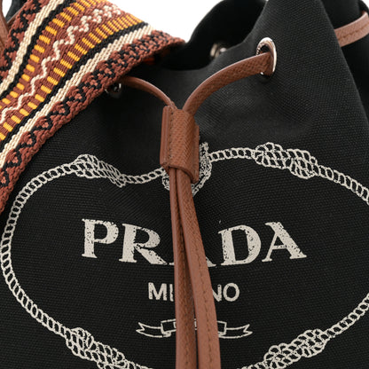 Prada Canapa Logo Bucket Bag Black Cognac 8 of 12