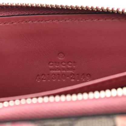 Gucci GG Supreme Monogram Blooms Zip Around Card Case Wallet Beige Multicolor Dry Rose 6 of 8