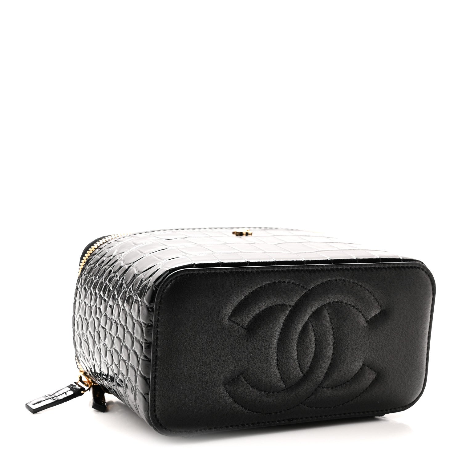 Chanel Calfskin Crocodile Embossed Top Handle Vanity Black 4 of 12