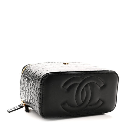 Chanel Calfskin Crocodile Embossed Top Handle Vanity Black 4 of 12