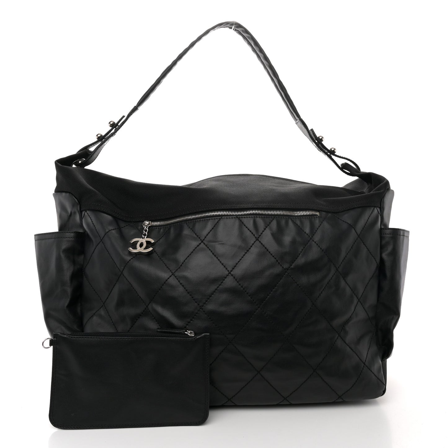 Coated Canvas Stitched XL Paris Biarritz Tote Black