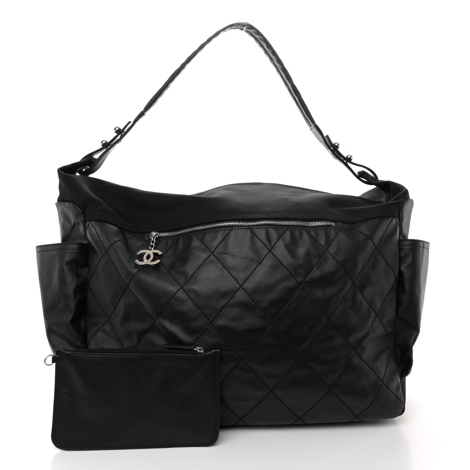 Chanel Coated Canvas Stitched XL Paris Biarritz Tote Black 3 of 11