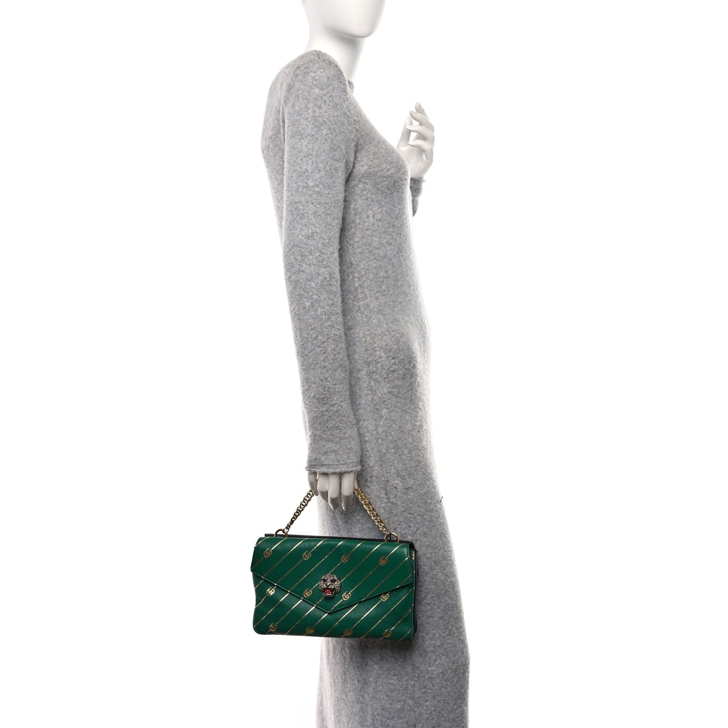 Calfskin Diagonal GG Medium Thiara Double Envelope Shoulder Bag Emerald Green Black