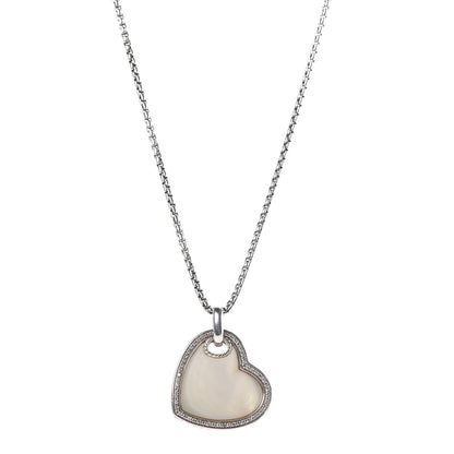 David Yurman Sterling Silver Diamond Mother of Pearl Heart Pendant Necklace 1 of 6