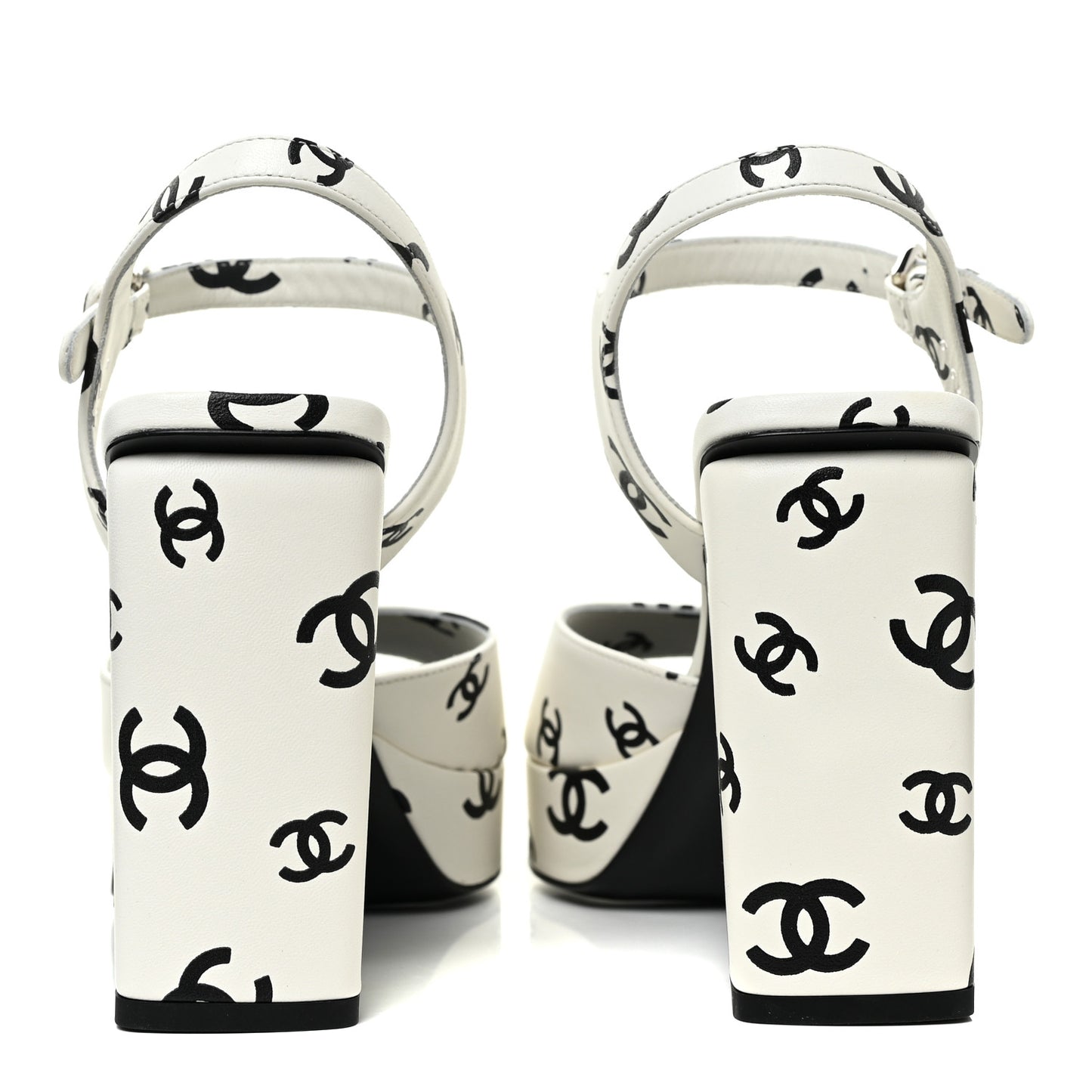Printed Lambskin Coco Beach Platform Sandals 38 White Black