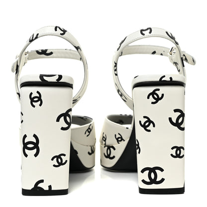 Chanel Printed Lambskin Coco Beach Platform Sandals 38 White Black 4 of 12