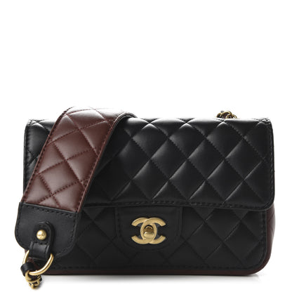 Chanel Calfskin Quilted Small Strap Into Flap Bag Black Brown 1 of 11